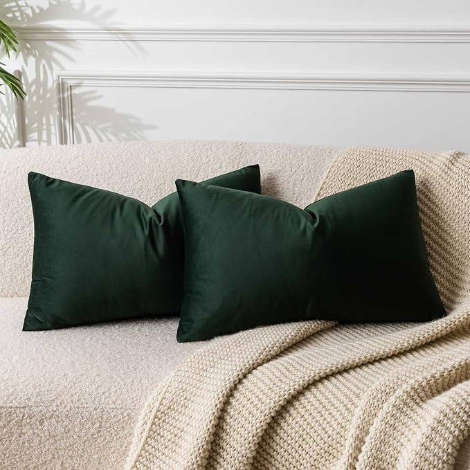 14x24 Velvet Throw Pillow Covers Set of 2 for Couch Bed Sofa,Army Green | Decorative Soft Pillow Covers with Invisible Zipper for Couch Sofa Bed Living Room Bedroom Home Decor Christmas