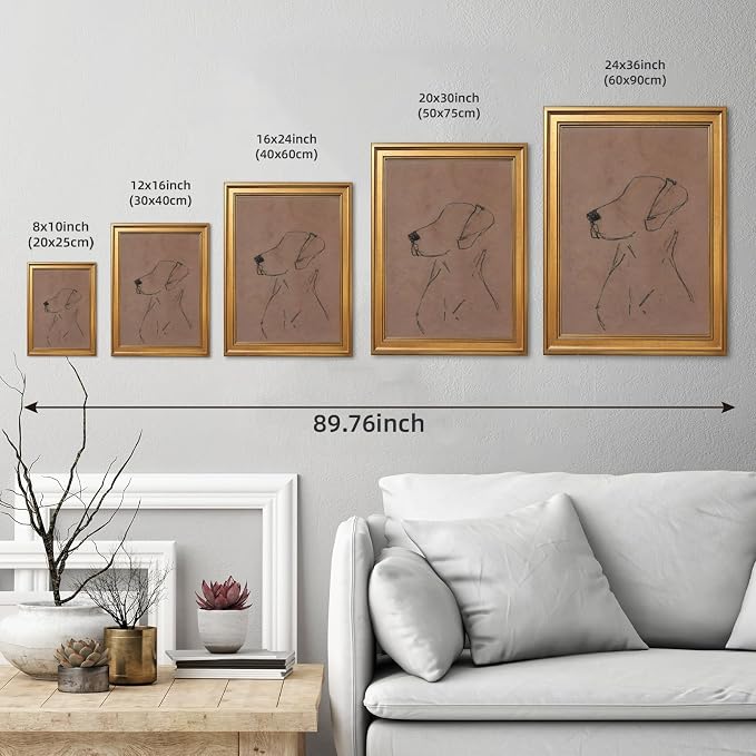 Gold Framed Minimalist Dog Sketch Wall Art Painting Neutral Line Drawing Dog Portrait Print Modern Pet Lover Picture Poster Simple Aesthetic Canvas Artwork for Room Bedroom Office Home Decor 12x16inch