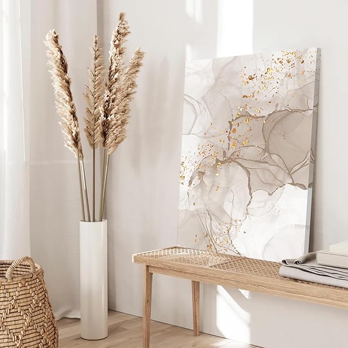 Beige Abstract Wall Art Set of 3,Beige Gold Boho Wall Decor Living Room,Netural Tones Mid Century Modern Framed Wall Art,Netural Boho Canvas Art Wall Decor Paintings for Bedroom Bathroom-12" x 16"