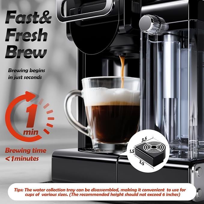 PULZO Espresso Machine with Automatic Milk Frother,capsule coffee maker | Coffee Maker,Automatic Espresso Machine for K*cup Capsule/Ne*s Original/Ground Coffee, One Touch Latte & Cappuccino