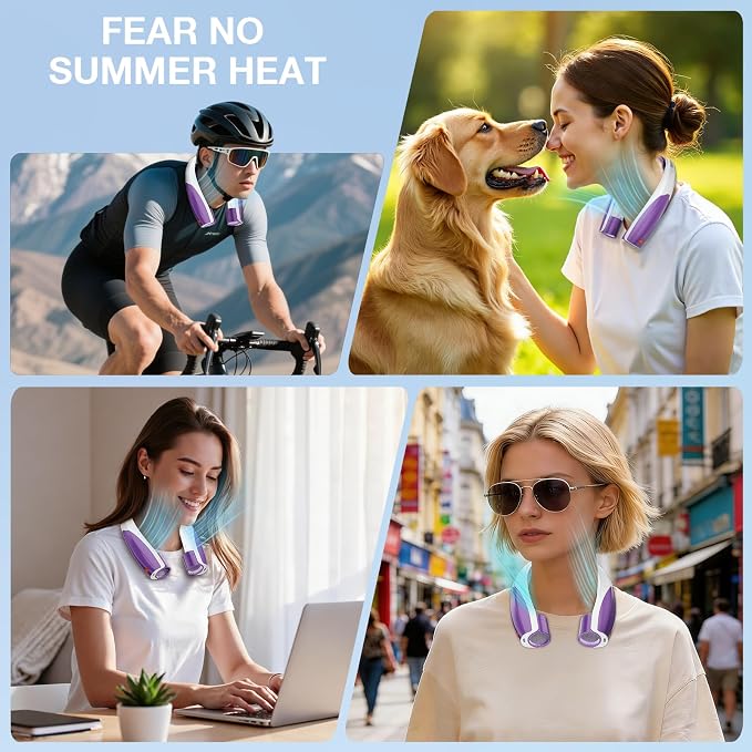 Portable Neck Fan, 6 Speeds Rechargeable Personal Fan with AI Chips, Hands-Free 360° Faster Cooling Wearable Fan, Ultra Quiet for Home, Office, Travel, Indoor, Outdoor - Purple