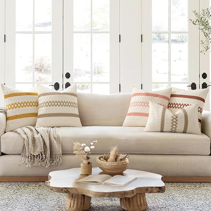 MIULEE Set of 2 Fall Rust Decorative Pillow Covers 18x18 | Farmhouse Boho Couch Throw Pillows, Modern Cotton Cushion Covers, Macrame Woven Home Decor for Bed Sofa Chair