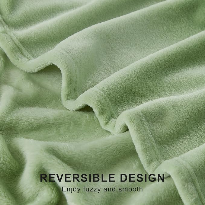 Hansleep King Sage Green Fleece Blanket, Soft Flannel Bed Blanket | Fuzzy Cozy Blanket 90x108 Inches, Multi-use for Bed, Sofa, Couch, Travel, Camping, All Season Warm Lightweight Cover