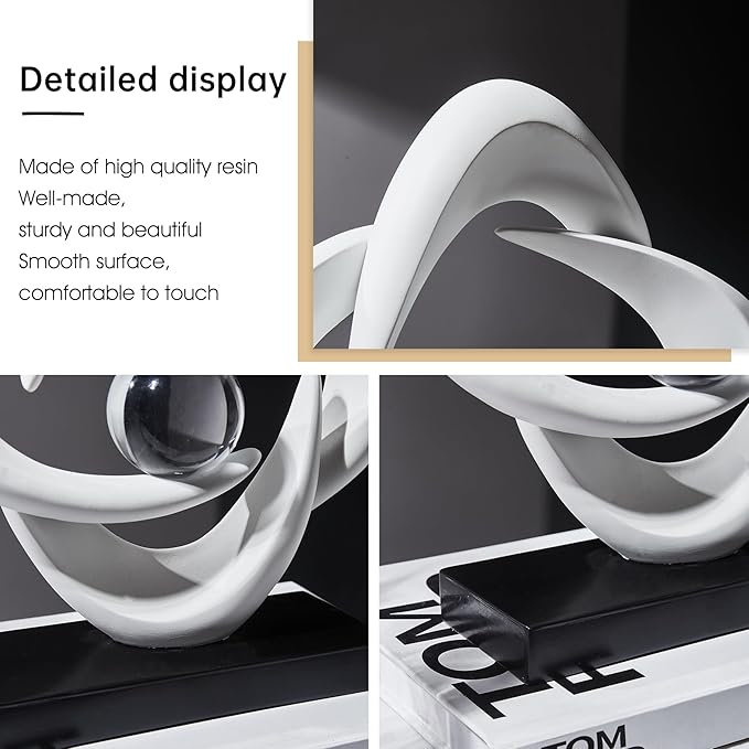 FJS Abstract Art Statues for Home Decor, White 4 Pointed Star Sculpture, 10.8" H Modern Coffee Table Bookshelf Decor Accents, Decorations for Living Room Dining Room Office Hotel (White)
