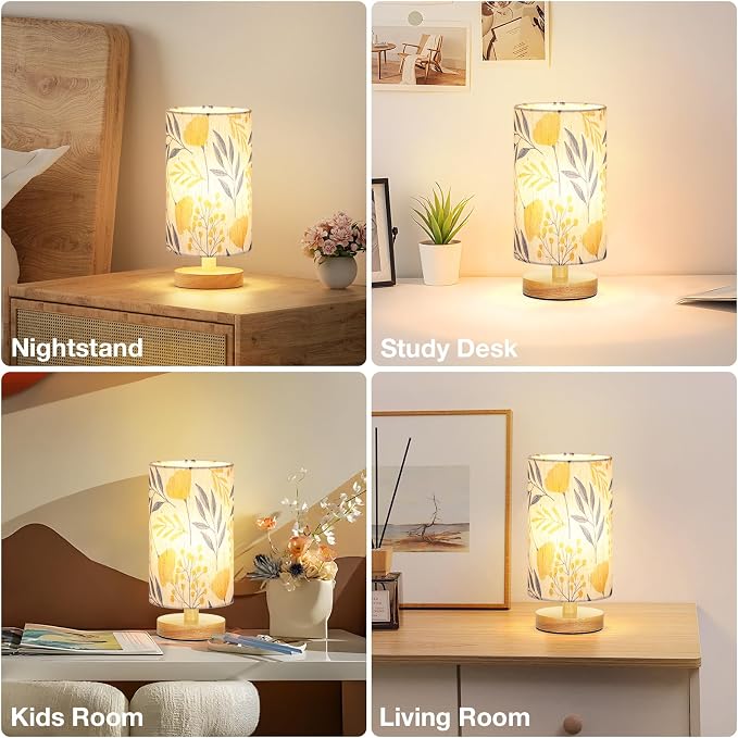 Fenmzee Small Table Lamps (Ginkgo Cream Shade, 9" Inline Control) | 3000K LED Blub Included | 680 Lumens | Easy Assembly | Minimalist Design | E26 | for Kitchen | for Kids Room