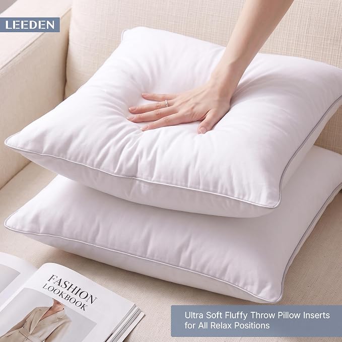 Leeden 30x30 Pillow Inserts Set of 2-30 Inch Extra Large Pillow Insert, Soft Fluffy Decorative Square Cushions for Couch Bed, White Insert Pair
