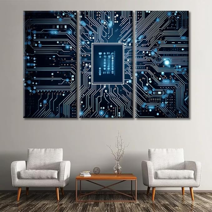 Large Wall Art for Living Room Advanced Electronic Circuit Network Canvas Art Decor CPU Concept Modern Office Wall Art Paintings for Bedroom Framed Art Ready to Hang for Home Decor 60"Wx40"H