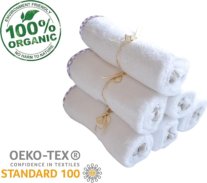 Channing & Yates - Premium Baby Washcloths - (6-Pack) Organic Viscose Made from Bamboo Wash Cloths 2X Thick & Soft - 10 x 10 in - Helps Eczema - Adult Face Washcloths - (Purple on White)