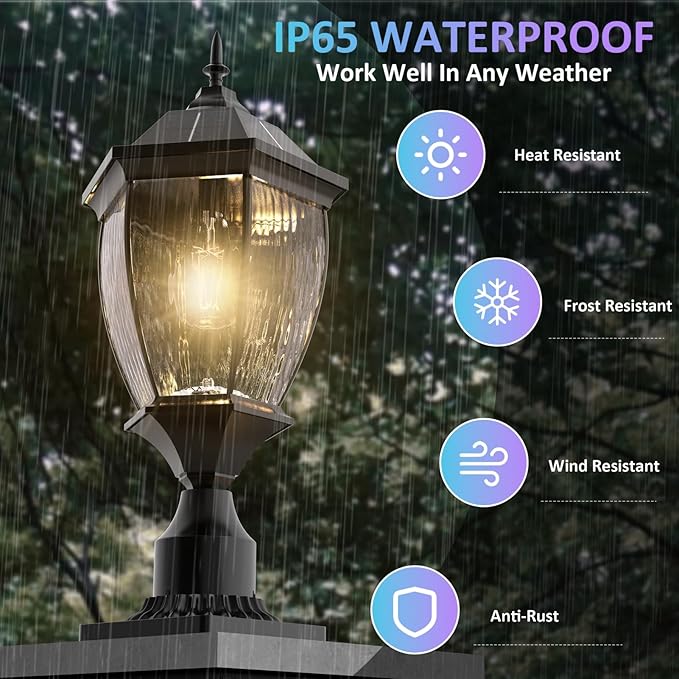Solar Lamp Post Lights Outdoor Waterproof with Pier Mount Base, 20" H Large Aluminum Outside Solar Lights for Yard, Dusk to Dawn Outdoor Column Lights for Garden, Pathway, Patio(2 Pack)