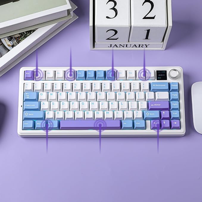 EPOMAKER X Aula F75 MAX Wireless Mechanical Keyboard with TFT Screen and Knob, Gasket Gaming Keyboard in 75% Layout, Hot Swappable, RGB Backlight, for PC/Mac/Linux (Blue&White&Purple)