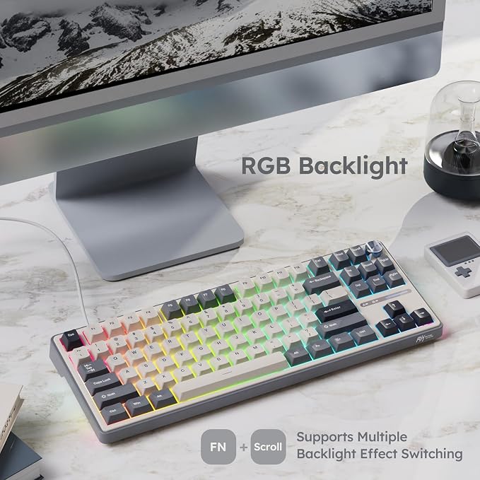 RK ROYAL KLUDGE R87 Pro Wired Mechanical Keyboard with Hot Swappable Knob 75% RGB Backlit Gaming Keyboard 88 Keys TKL Gasket Mounted with QMK/VIA and Linear Creamy Switch