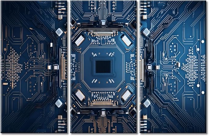 Circuit Board Pictures Canvas Prints Advanced Electronic Circuit Wall Art Paintings CPU Concept Posters Stretched Pictures for Living Room Modern Home Decor Framed Wall Art Decorations (42"Wx28"H)