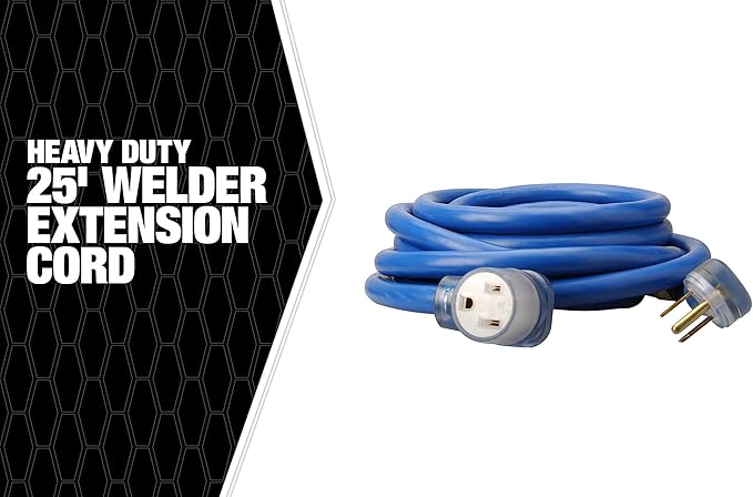 Southwire Extension Cord with NEMA 6-50 Plug & Receptacle - Built for Welding Machines - 8/3 STW Jacket - Lighted Ends - Molded for Safety - Portable - 250V/50A - 25FT