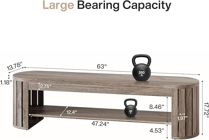 Tribesigns 63" Wooden Entryway Bench with Shoe Storage, Long 2-Tier Narrow Shoe Bench with Arc Vertical Slat Splicing Legs, End of Bed Stool for Bedroom, Entrance, Living Room (Beige Gray)