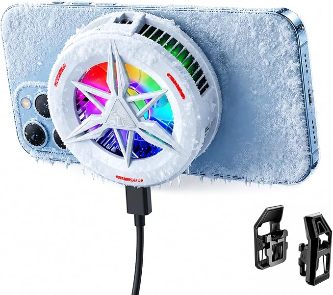 Basics RGB Magnetic Phone Cooler, Low Noise USB Gaming Cooling Fan, Magnetic Ring & Clip Compatible with iPhone/Andriod Phone