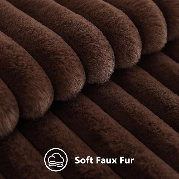 decorUhome Fall Faux Fur Throw Pillow Covers 22x22 Set of 2 Dark Brown | Decorative Soft Cozy Striped Plush Modern Farmhouse Boho Couch Pillow Cases Velvet Back for Sofa Bed Living Room Home Decor