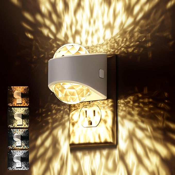 Briignite Night Light Plug into Wall, Color Changing Night Light for Kids, 3CCT Diamond Design Projector Nightlight, Dusk to Dawn Sensor for Nursery Bathroom Bedroom Gaming Room Decor Gift