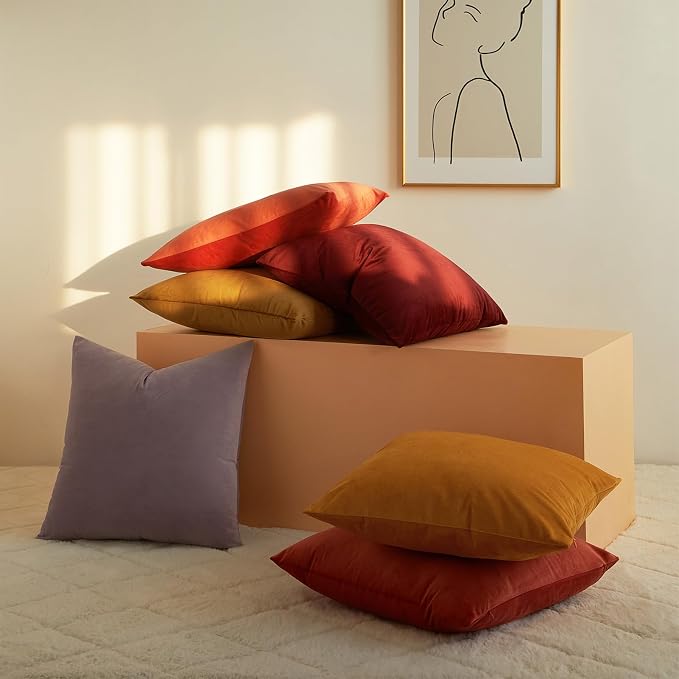 26x26 Throw Pillow Covers Decorative Velvet Couch Covers Set of 2,Apricot | JUSPURBET Cozy Soft Velvet Pillowcases with Invisible Zipper for Modern Couch Sofa Bed Living Room Bedroom Home Decor
