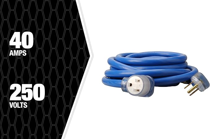 Southwire Extension Cord with NEMA 6-50 Plug & Receptacle - Built for Welding Machines - 8/3 STW Jacket - Lighted Ends - Molded for Safety - Portable - 250V/50A - 25FT