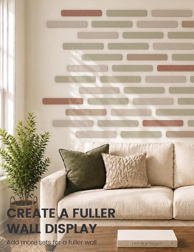 Fluxynara 13" x 2" Felt Wall Panels, Boho | 5-Pack Cork Board Alternative with 35 Push Pins, Adhesive Mounting for Bedroom Door or Home Office