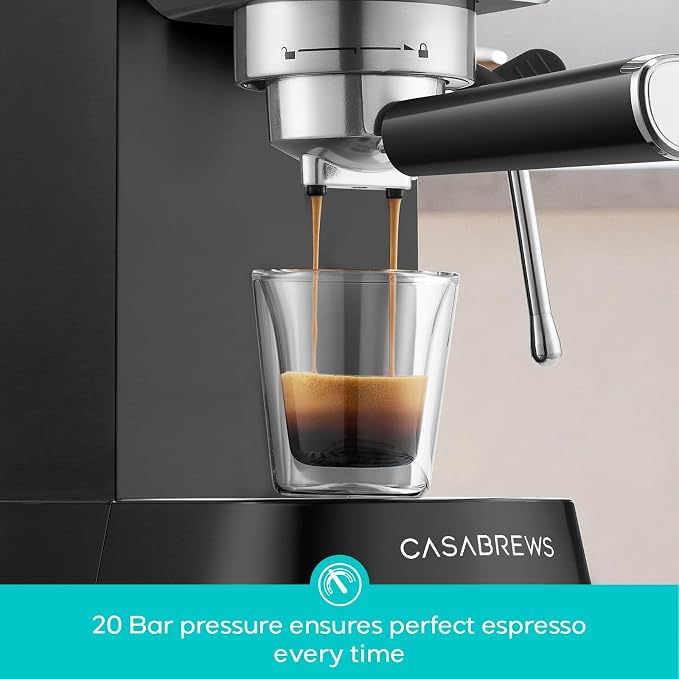 CASABREWS 5418 PRO Espresso Machine, Coffee Maker with Fast Heating System | Brew Ready in 5 seconds, Brews 2+ milk drinks in a row, 20-Bar Pump, Built-in Pressure Gauge, Pro Steam Wand for Lattes