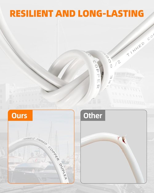 CONEPY 12 Gauge Marine Wire - Waterproof 12/2 Duplex Tinned Copper Cable for Boats & RVs | 200FT