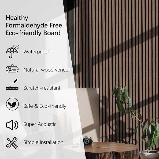 Wall Panels for Interior Wall Decor - Wood Slat Wall Panel Samples Pack (4PCS) - Wall Decor Natural Oak/Walnut/Oak (Grey)/Smoked Wood Wrapped Soundproof Wall Panels