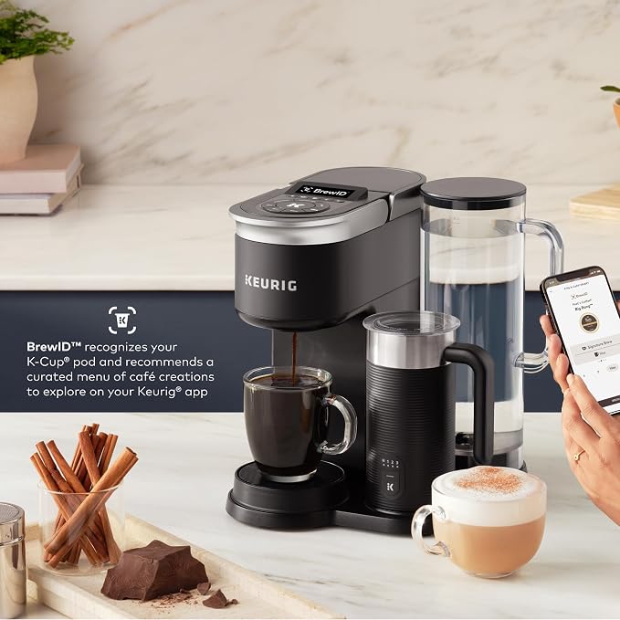 Keurig K-Café SMART Single Serve Coffee Maker with WiFi Compatibility, Latte and Cappuccino Machine with Built-In Frother, 6 Brew Sizes, Black | WIFI Brewid Smart Brewing, Built-in Milk Frother for Lattes and Cappuccinos, 6 Brew Sizes, K-Cup Pod Compat...