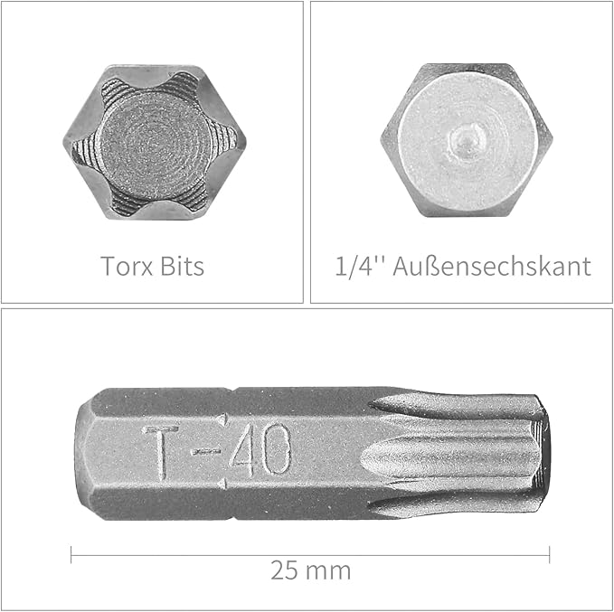 HPHOPE T40 Screwdriver Bit Set, Torx Bits T40, 1/4" Hexagon Bit (Length: 1", 25 Pack)