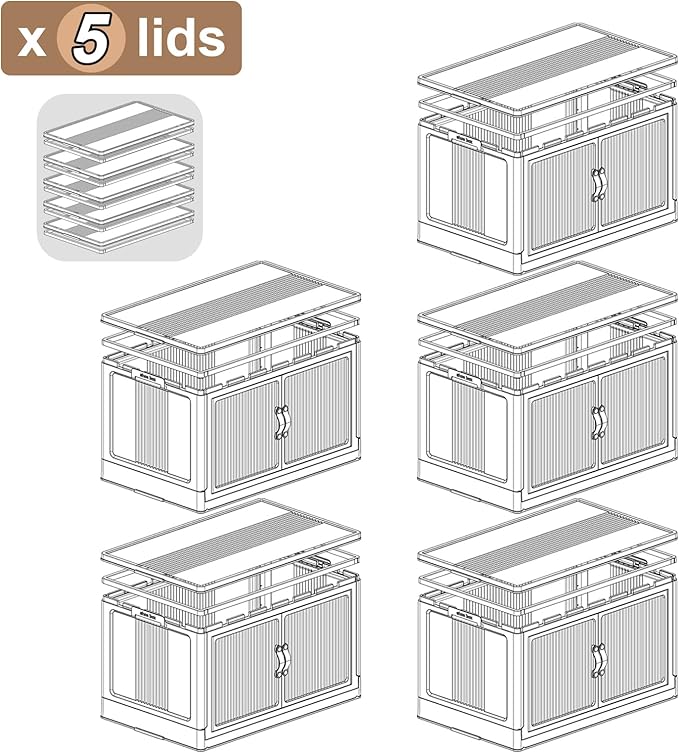 SAILUN 153Gal/614Qt Stackable Storage Bins Folding Collapsible Storage Bins with a Lid, Closet Organizers and Storage,White 27.6" W x 17" D x 75.6" H