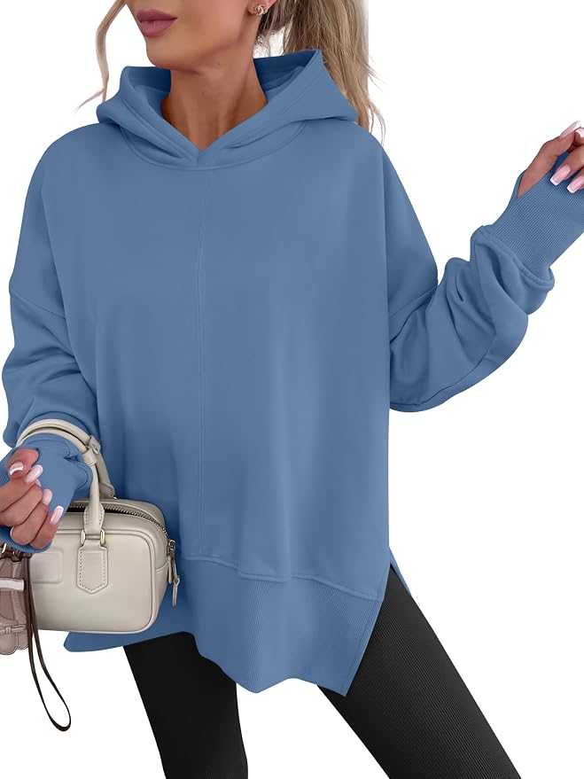 ANRABESS Womens Oversized Hoodies Long Sleeve Fleece Side Slit Hooded Sweatshirts Pullover 2026 Fall Outfits Y2K Clothes