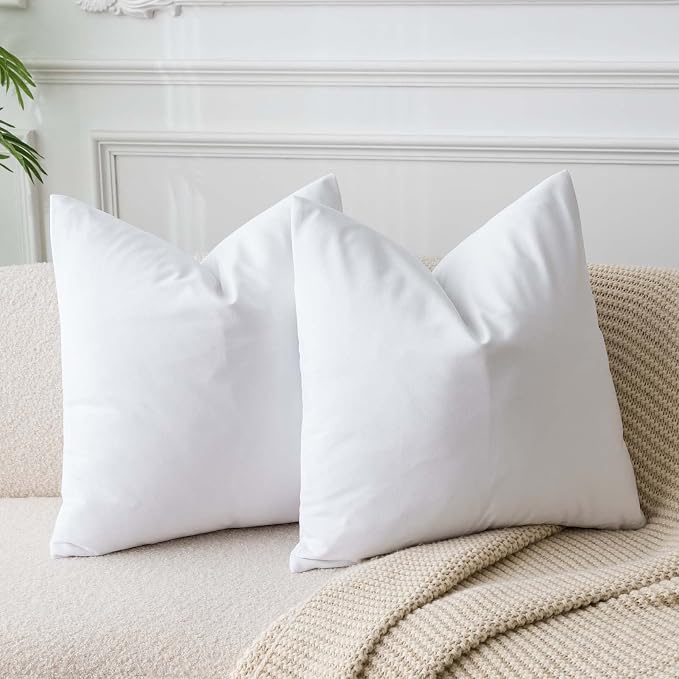 JUSPURBET 16x16 Decorative Velvet Throw Pillow Covers Cases Set of 2,White | Modern Soft Cushion Covers with Hidden Zipper for Couch Sofa Bed Living Room Bedroom Home Decor