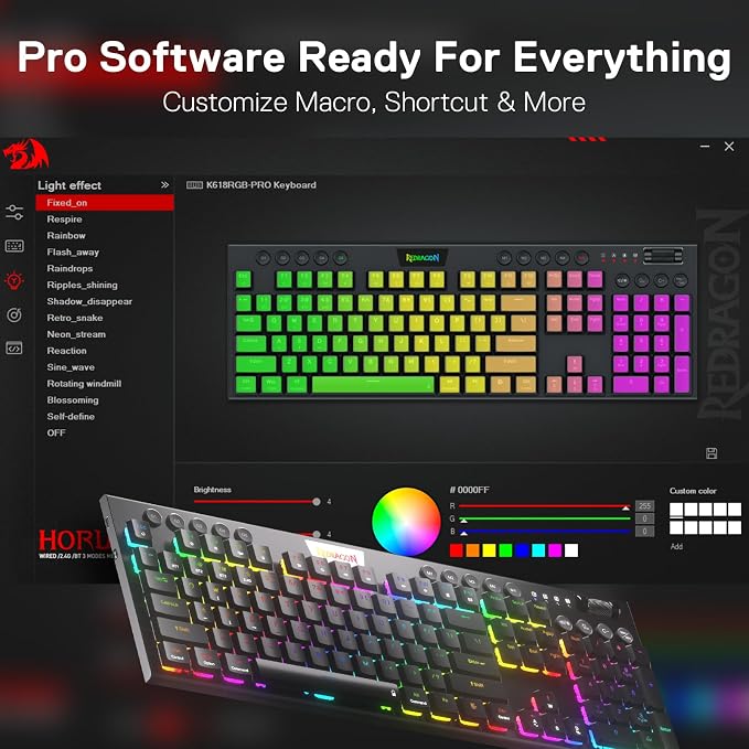 Redragon K618 PRO Wireless Ultra-Thin Gaming Keyboard, Macro & Media Scroll | 0-Delay Tri-Mode, 5 On-Board Keybinding G Buttons for MMO MOBA Games, Dedicated Media Control, Easy-Switch Win/Mac Compatible