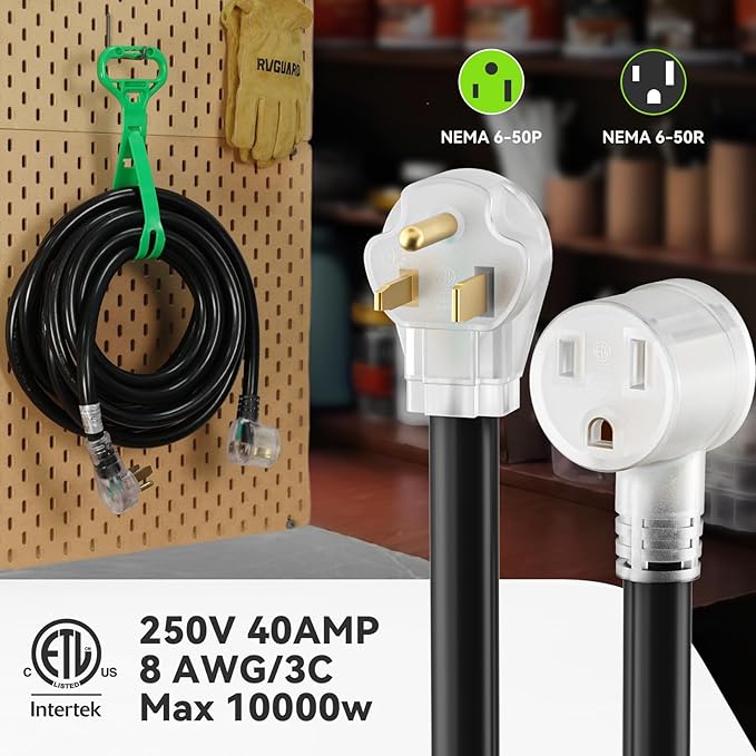 RVGUARD 250V 40 Feet Welder Extension Cord, Heavy Duty 8 AWG NEMA 6-50 STW Welding Cord with Power Indicator End, ETL Listed