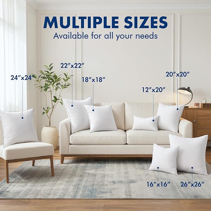 MIULEE 20x20 Inch Pillow Inserts Pack of 4 with 100% Cotton Cover | Throw Pillow Inserts, Square Decorative Pillow Inserts for Sofa Bed Couch Bench
