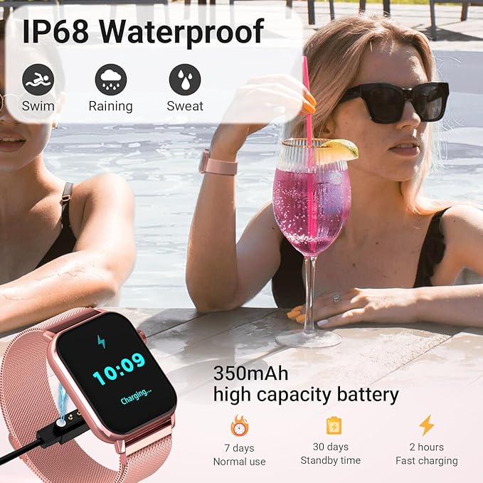 Trendia Smart Watches for Women - 1.83'' HD 2026 Fitness Tracker with Answer and Make Calls with Heart Rate Sleep SpO2 Monitor 120+ Sport Modes IP68 Waterproof and Compatible iPhone and Android Pink