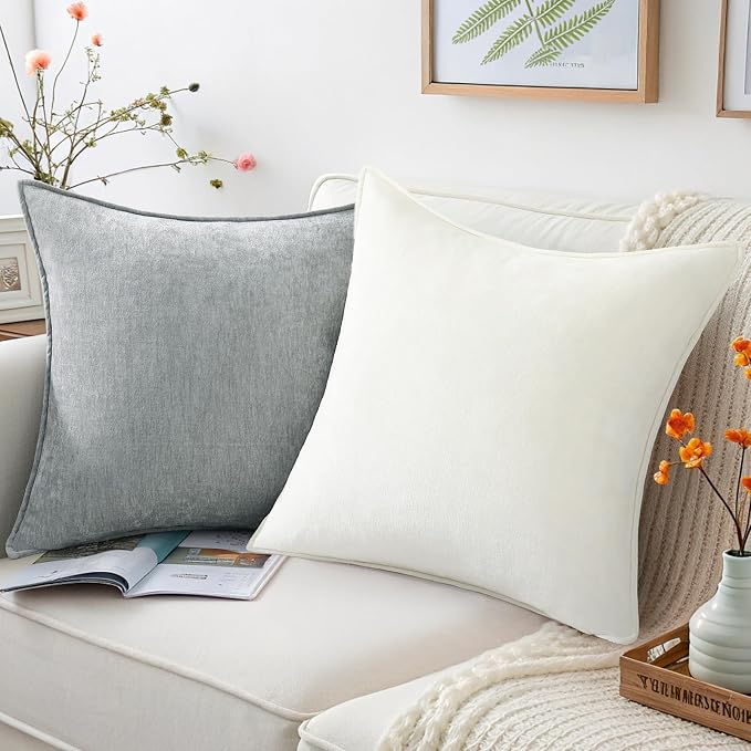 decorUhome Chenille Ultimate Gray Throw Pillow Covers 12x20 Set of 2 | Fall Soft Lumbar Couch Decorative Modern Velvet Pillow Cases with Elegant Design for Sofa Bed Living Room Home Decor