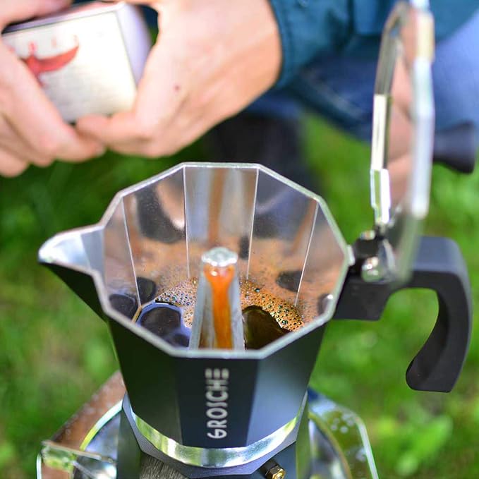 GROSCHE Milano Stovetop Espresso Maker Moka Pot 9 espresso Cup 15.2oz Black | Cuban Coffee Maker And Italian Moka Pot For Stovetop Espresso; For Gas, Electric, And Propane Stoves With A Soft-Touch Handle