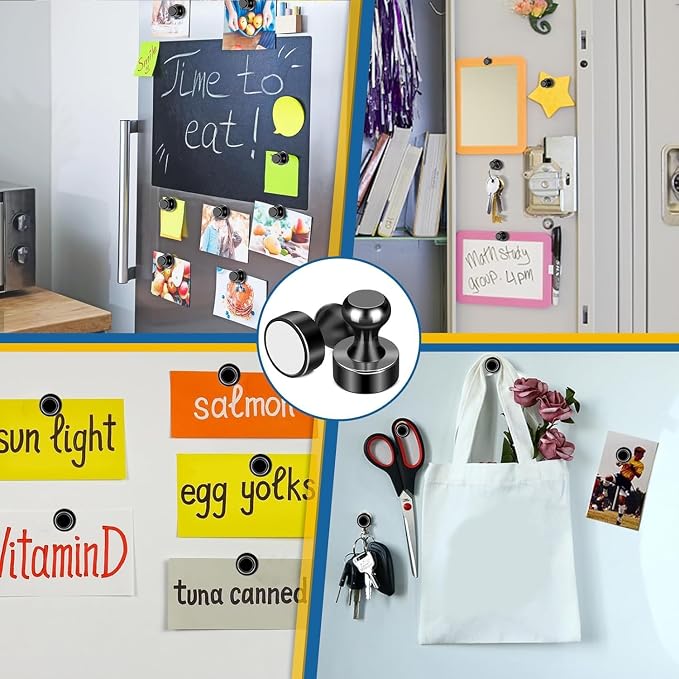 LOVIMAG Fridge Magnets 12Pcs, Magnet for Refrigerator Whiteboard, Black | Small Strong Neodymium Metal Cute Push Pin for Classroom, Kitchen, Accessories Decorative, Office, Calendar