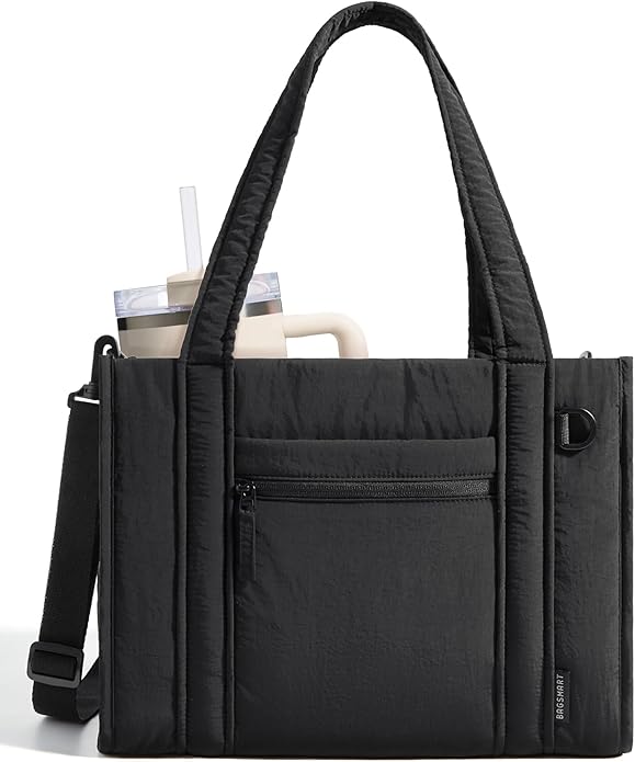 BAGSMART Boxy Tote Bag for Women, Crossbody Work Bag with Zipper | 3 Sizes Small Mini Tote Bag, Inner Tumbler Pocket Crush Bow Should Bag for Travel Work College