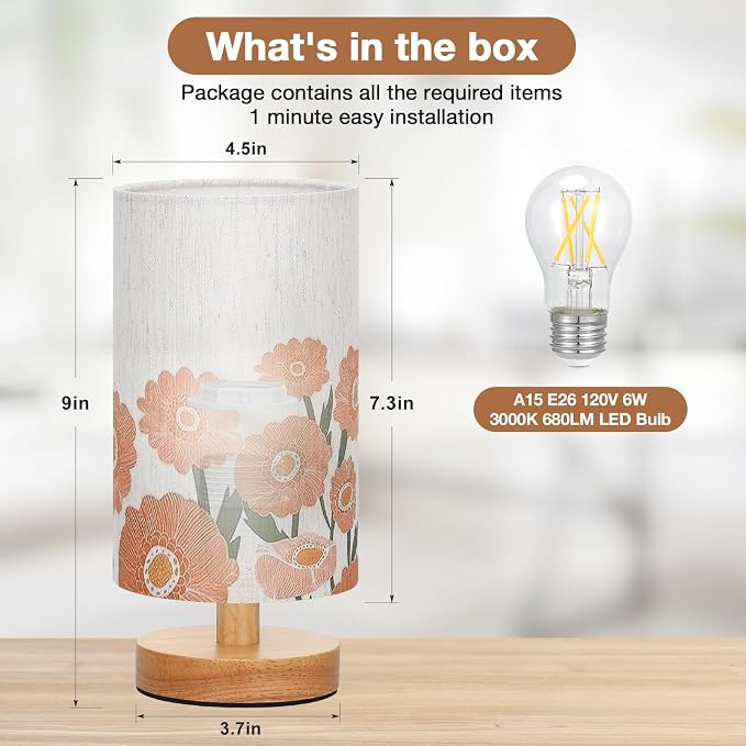 Fenmzee Small Table Lamps (Sunflower Cream Shade, 9" Inline Control) | 3000K LED Blub Included | 680 Lumens | Easy Assembly | Minimalist Design | E26 | for Kitchen | for Kids Room