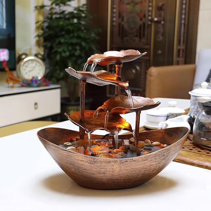 Meditation Decor, Desktop Lotus Leaf Yuanbao Flowing Water Fountain Decoration Living Room Screen Porch Home Decoration, LED Atmosphere Night Light,Office Home Decoralth (A)