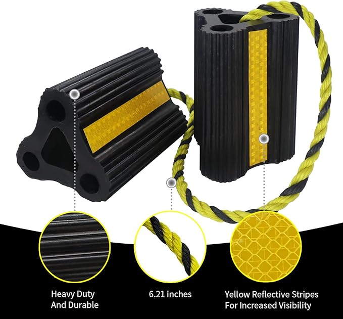 Vacallity Wheel Chocks for RV Trailer Car Truck, Upgrade Rubber Wheel Chocks with Rope Easy to Use,Camper Travel Chock Blocks Wheel Immobilizers & Chocks (6.2" 4pair)