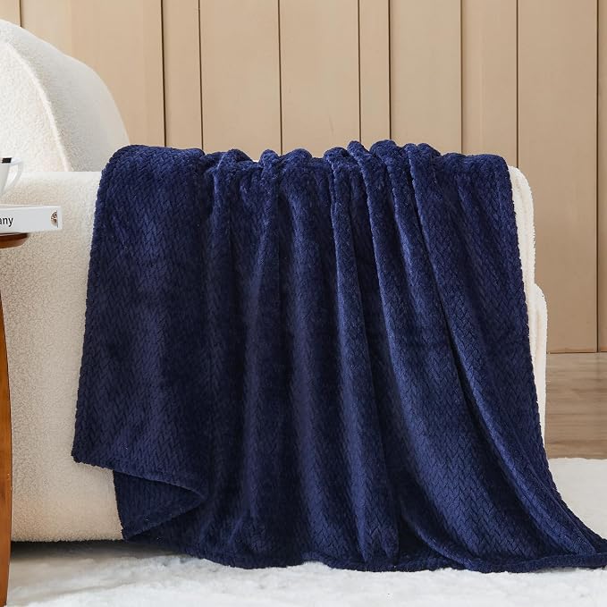 NEWCOSPLAY Fleece Leaves Pattern King Blanket, Dark Navy, 90"x110" | Super Soft Throw Blanket, Lightweight Cozy Bed Sofa Blanket, Premium Silky Flannel Fleece, Travel Blanket for All Season Use