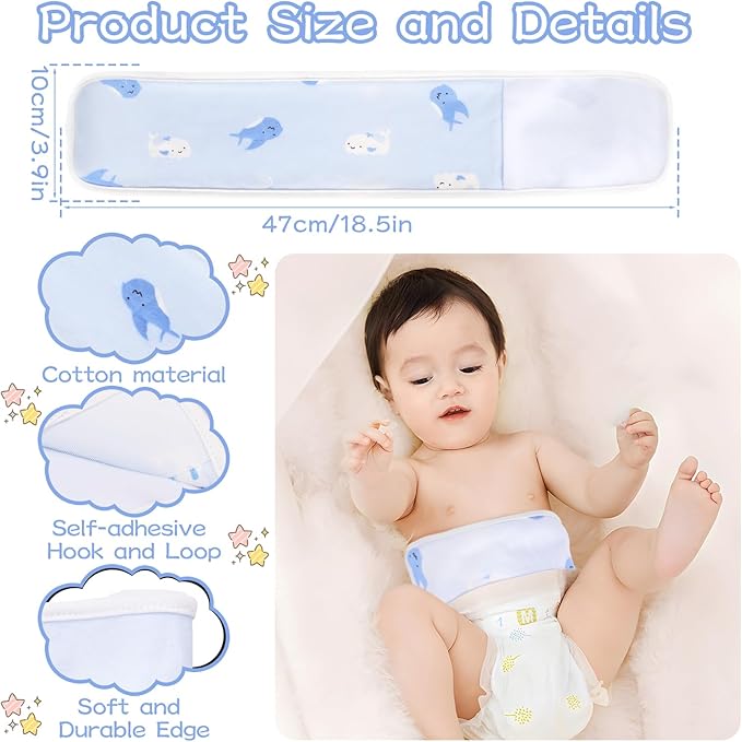 4Pcs Baby Infant Umbilical Cord Belly Bands Cartoon Cotton Soft Baby Belly Belt, Adjustable Newborn Belly Button Wrap, Baby Tummy Wrap for Protection, Baby Gifts for 0 to 12 Months(Whale)