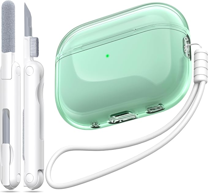 for Airpods Pro 2nd/1st Generation Case Cover, Compatible with Airpods Pro Case 2nd Gen USB C Charging Port, Clear Soft Transparent Military Grade Shockproof Case, Clear Green