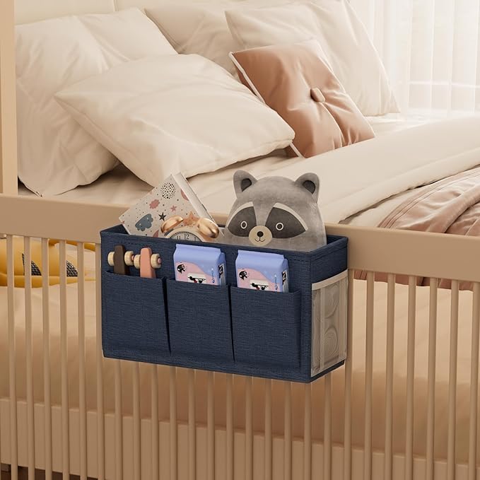 Dual-purpose Bedside Caddy Bedside Organizer, Bed Caddy with 6 Pockets, Versatile Bedside Storage Solution Magazine Remotes holder, ideal for Home, Dorm, Hospital, Crib Bed (Navy 2pcs)