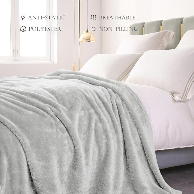 Exclusivo Mezcla Fuzzy Plush Fleece Bed Blanket King Size, Light Grey | 104x90 Inches, Super Soft and Cozy Bed Blanket, Fluffy Decorative Bedding for Livingroom, Bedroom, All Season