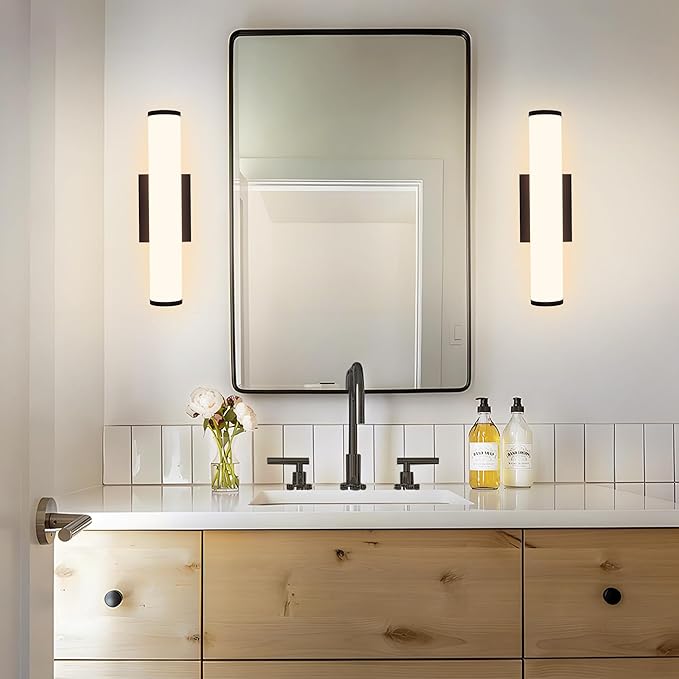 Kalium 16in Modern Wall Sconces, Dimmable Bathroom Vanity Lights, 3000K Warm White LED Indoor Sconces Lighting for Bathroom, Stairs, Living Room, Bedroom. Hardwired.