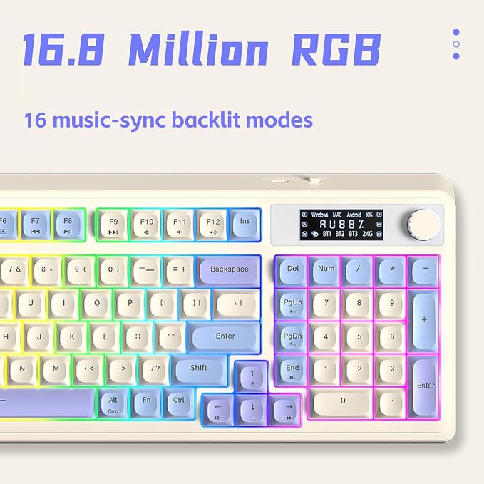 AULA S99 Pro Gaming Keyboard, Cute Creamy Wireless Keyboard | Tri-Mode Bluetooth/2.4G/USB-C Computer Keyboards, Media Knob Custom RGB Backlit with Number Pad Smart Screen- Purple